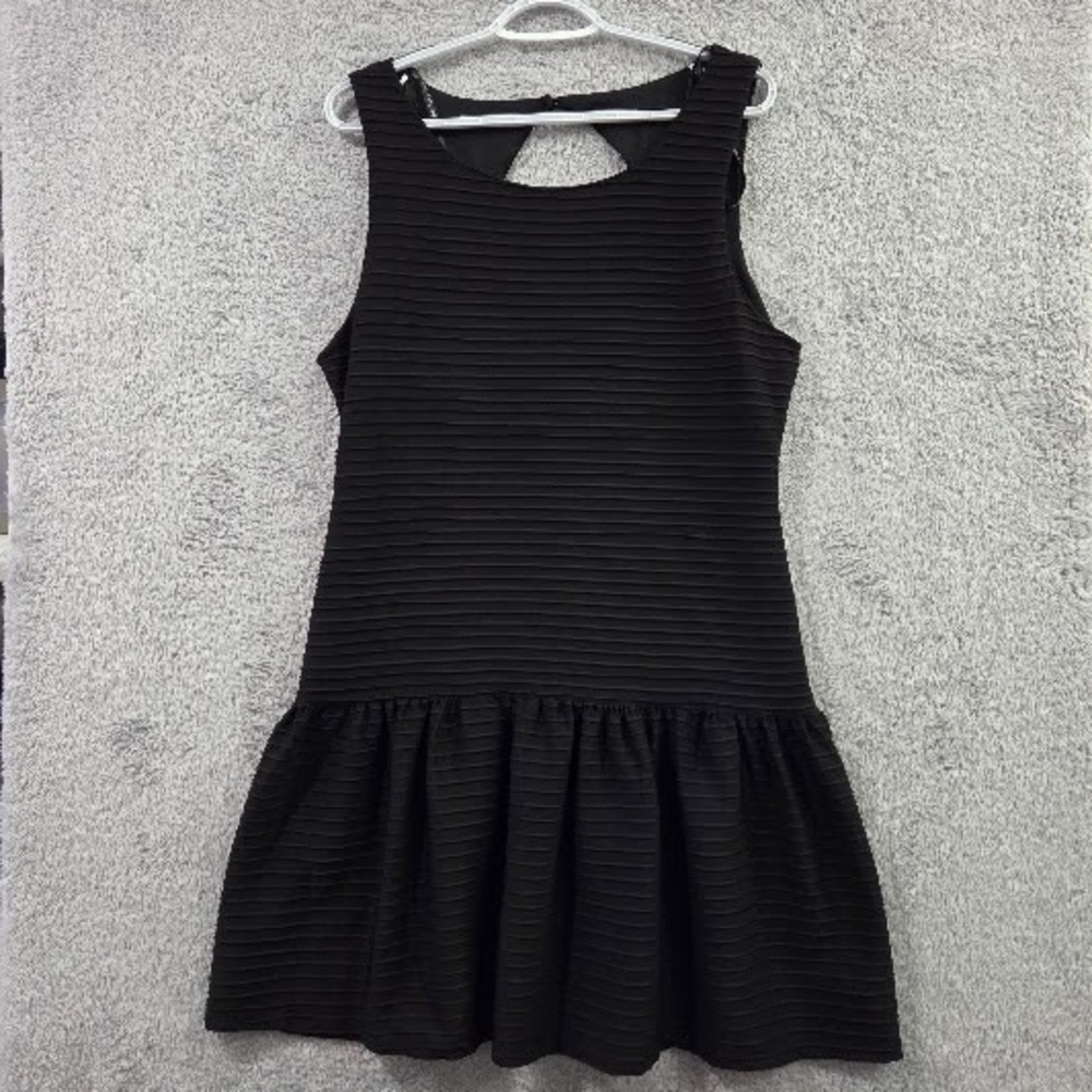 Bisou Bisou Michele Bohbot Skater Dress Women 16 Black Ribbed Cutout Drop Waist